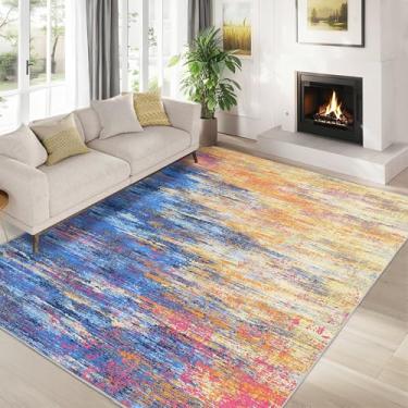 Imagem de GlowSol Tapete grande 20 x 25 cm moderno abstrato para sala de jantar, tapetes contemporâneos que não caem, tapete interno lavável, fácil de limpar, para sala de estar, quarto, cozinha, colorido