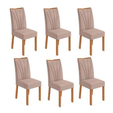 Imagem de Conjunto com 6 Cadeiras Apogeu Veludo Creme e Amêndoa - Modern