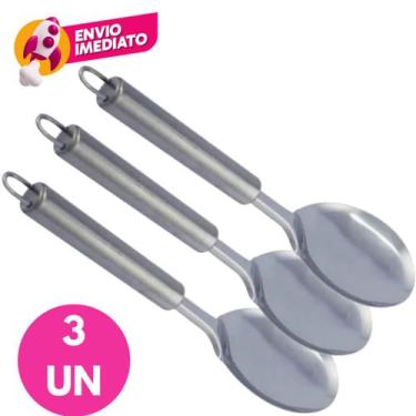 Imagem de Kit Colher Para Servir Arroz Pequena 26cm Cabo Tubular Inox Premium Co