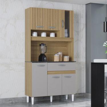 Imagem de Cozinha Compacta 6 Portas 1 Gaveta Coral Poquema, Damasco/Off White