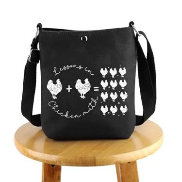 Imagem de G2TUP Chicken Mom Gift Bolsa transversal de matemática de galinha com cálculos de rebanho bolsa de viagem fazenda presente engraçado, Chicken Math X
