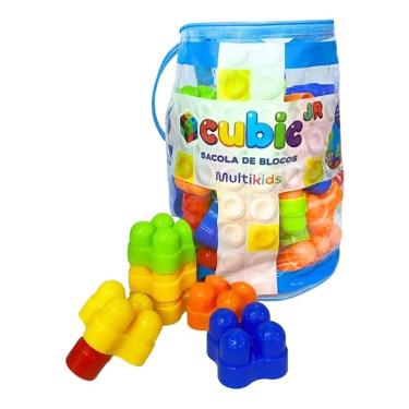Imagem de Sacola com Blocos de Montar Cubic Jr Coloridos 80 pçs M BR2276 - Multikids