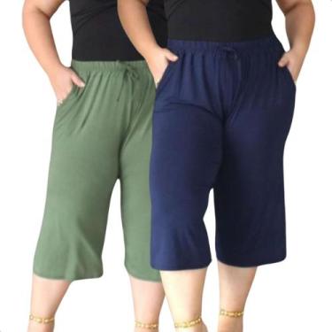 Imagem de Kit 2 Calça Plus Size Pantacourt Feminina Malha Viscolycra - Moda_Gasp