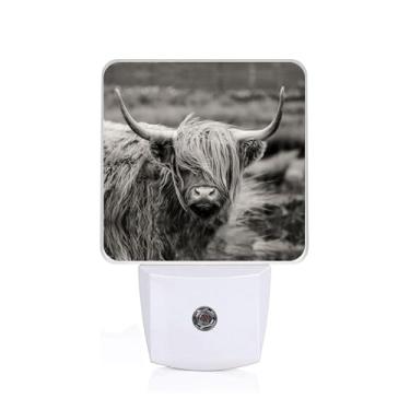 Imagem de SLHFDKL Luz Noturna De Vaca Highland, Lâmpada Parede Plug-In Com Sensor Anoitecer Ao Amanhecer, Led 0,5 W Eficiência Energética Para Meninos, Meninas E Adultos, Decoração Casa