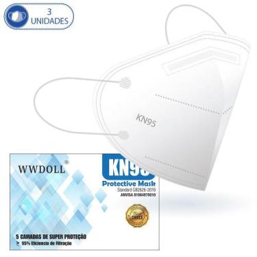 Imagem de Kit 3 Máscaras Descartáveis KN95 WWDoll Cinco Camadas Branca com Clipe