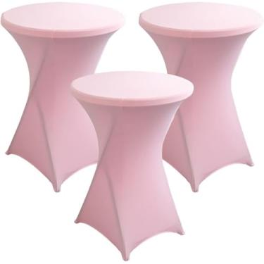 Imagem de 3 Pack Capa De Mesa De Coquetel Stretch Ø 60/80 Cm Toalha De Mesa Redonda Sdex Ajustada Para Casamento Banquete Festa Aniversário Bar Fornecedor Decoração De Evento, Pink, 60cm/24inch