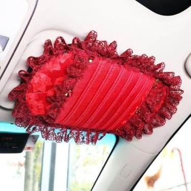 Imagem de Clipe organizador de viseira de sol de renda de pelúcia, estojo de armazenamento bonito com suporte de CD, bolsa de bolso multifuncional para cartões, universal para carro (7)