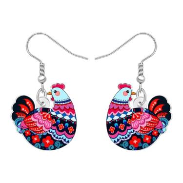 Imagem de DALANE Brincos pendentes de galinha fofos de acrílico com estampa de mandala engraçada, joia boêmia de animais de fazenda, presentes boêmios, presentes para mulheres, amuletos de galinha, Medium
