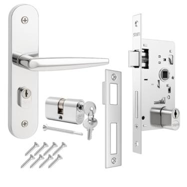 Imagem de Kit 1 Fechadura Residencial Completa Stam Externa Cromada Inox 804/33 Porta Madeira Entrada Sala Caixa 40mm