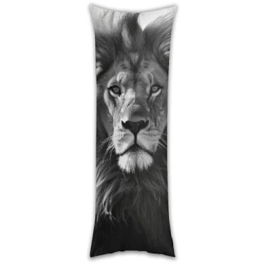Imagem de Capa de travesseiro de corpo preto e branco leão africano ultra macia respirável longa fronha 137.2 cm x 50.8 cm fronha decorativa com zíper oculto fronhas para sofá de quarto