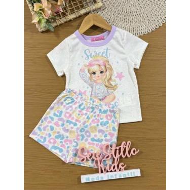 Imagem de Pijama Infantil Cinti Verão com Shorts e Blusa Off White Princesa, 6, 