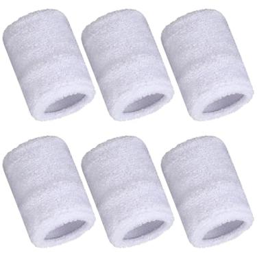 Imagem de 6 pulseiras esportivas esportivas absorventes de pulso para crianças, mulheres e homens, faixa de suor para tênis, basquete, futebol, corrida, ginástica, golfe, malhar (branca)