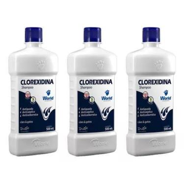 Imagem de Kit 3 Shampoo Clorexidina World Para Cães Cachorro Gato Pele Fragrânci