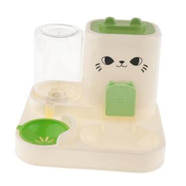 Imagem de Fenteer Alimentador automático para animais de estimação, tigela de alimentação para gatos, multifuncional, destacável, compacto, bebedouro para gatos, Verde