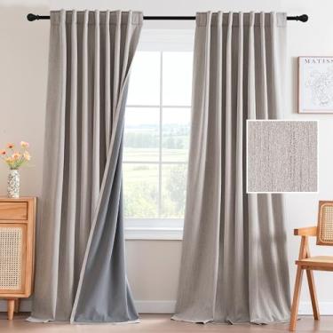 Imagem de H.VERSAILTEX Cortinas blackout 100% blackout com aba traseira de 213 cm de comprimento, com revestimento cinza para sala de estar, isolamento térmico, conjunto de 2 painéis, pedra