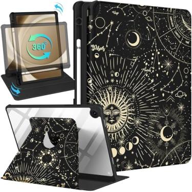 Imagem de Kidcube Capa para Samsung Galaxy Tab A9 Plus de 28 cm para mulheres e meninas, capa fólio fofa com suporte para lápis, design de sol, lua, estrela, moderno, suporte giratório para adolescentes, para