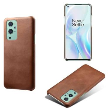 Imagem de Capa para Oneplus 9,Proteção contra quedas,Casca de volta de cor sólida simples,Design de couro de imitação de plástico-Brown