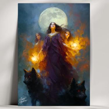 Imagem de Quadro Decorativo Deusa Hécate - Mitologia Bruxaria - Wicca - Já com Fita Adesiva (28x20cm)