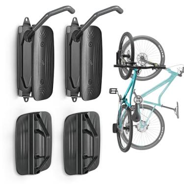 Imagem de monTEK Suporte de parede giratório para bicicleta – pacote com 2 cabides de garagem e suporte vertical para bicicleta que economiza espaço para garagem e apartamento, gancho de armazenamento de