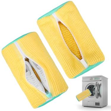 Imagem de 2 peças de saco para máquina de lavar sapatos, sacos reutilizáveis de limpeza de sapatos para todos os tipos de sapatos, bolsa de sapatos de lavanderia para lavadora e secadora (amarelo)