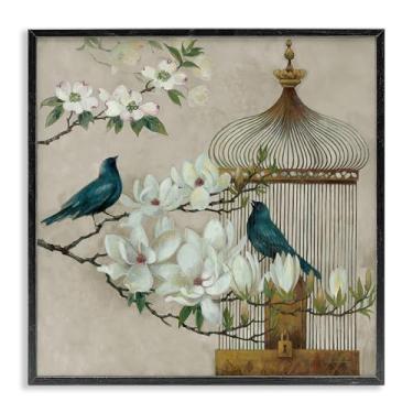 Imagem de Stupell Industries Design de arte giclée emoldurado em preto floral Bluebird Menagerie por Elaine Vollherbst, 61 x 61 cm