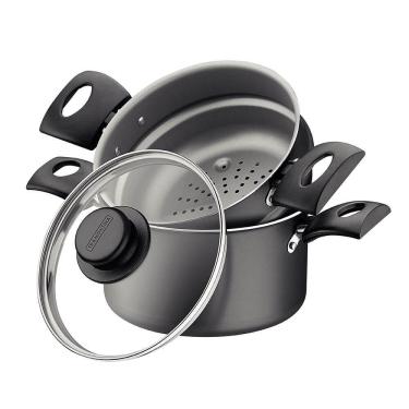 Imagem de Jogo Cozi Vapore 4 Funções Tramontina 16cm Turim Alumínio Revestim. Antiaderente Starflon Max Chumbo