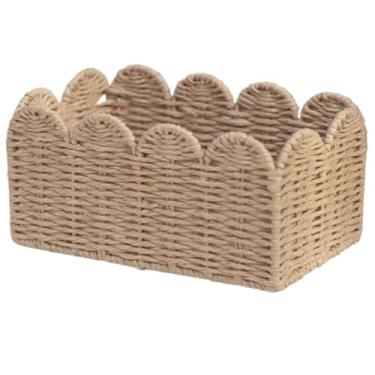 Imagem de Cesta de vime, cestas pequenas para organização, corda de papel, borda recortada, suporte de guardanapo decorativo para toalhas de cozinha e banheiro, papel higiênico, vime pequeno