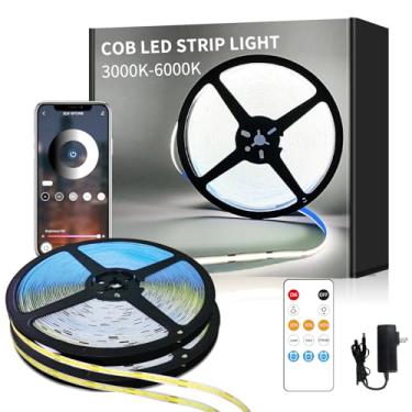 Imagem de Yeewhale Fita de LED COB 30,5 m, 6000K DC 24 V Faixa de luzes LED brancas flexíveis reguláveis para quarto, com controle remoto e aplicativo, luzes de corda de LED para sala de estar, prateleira