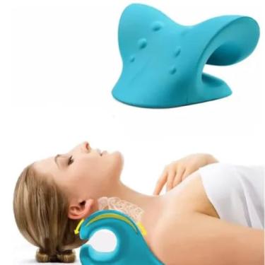 Imagem de Apoio De Pescoço Ortopédico Almofada Relaxante Cervical Em Espuma PU Azul – Alívio Da Dor No Pescoço E Ombros, Melhora Postura, Travesseiro Quiroprático Portátil Para Relaxamento Em Casa