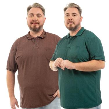 Imagem de Kit 2 Camisa Polo Masculina Plus Size Pique com Bolso Casual