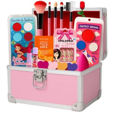 Imagem de Maleta De Maquiagem Infantil Kit Completo Presente Para Criança Com Estojo