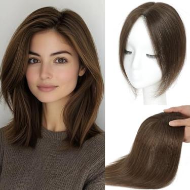 Imagem de SARO-UP Toppers de cabelo para mulheres com base de renda suíça amarrada à mão sem franja 25 cm para cabelos finos (marrom médio)