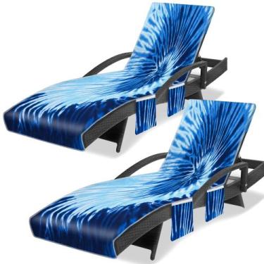 Imagem de Capa de toalha para espreguiçadeira Ruikyhom, pacote com 2, azul, cinz