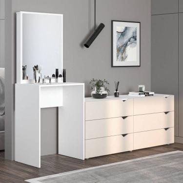 Imagem de Cômoda Porto 6 Gavetas com Espelho Creme/Branco - Politorno