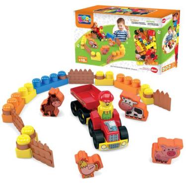 Imagem de Brinquedo Fazendinha Para Montar Com Blocos Trator e Animais - Dismat,