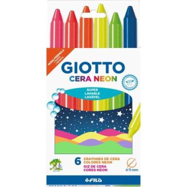 Imagem de Giz de Cera Gizão Giotto Maxi Neon 6 Cores - Pacote com 12 - Fila Cans
