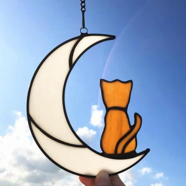 Imagem de Ornamento de vidro Lcensp Orange Cat para amantes de gatos, 16x13cm