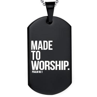 Imagem de DOMYUHAO Made To Worship Psalm 95:1 Faith Based Christian Dog Tag Colar Presentes para Homens Mulheres - Presentes de Pingente de Casamento Cristão Inoxidável Gravado Personalização