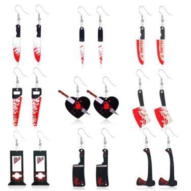 Imagem de QLYOVWE Conjunto de 6 a 12 pares de brincos com pingente de faca de Halloween para mulheres, exclusivo horror, faca, punhal, machado, chave inglesa, vintage, gótico, Halloween, punk, presentes, Medium