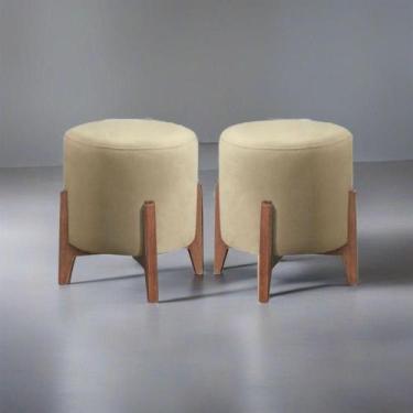 Imagem de Kit 2 Puff Decorativo Para Sala Redondo Luxo Dallas Veludo - Black Hou