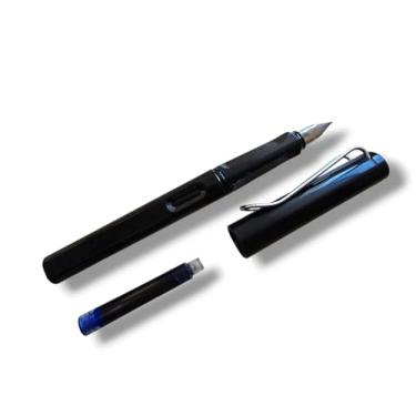 Imagem de Caneta tinteiro modelo safari ponta fina com cartucho de tinta azul, compatível com lamy (Preto)