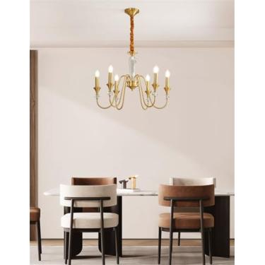 Imagem de Lustre De Latão Retrô LED Criativo - Lâmpada Pingente Para Sala De Estar, Quarto, Estudo, Restaurante, Hotel, Bar & Café (A Gold 6 luzes)