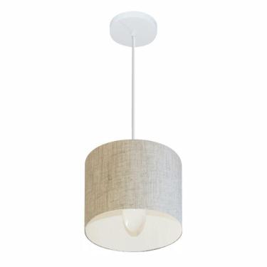 Imagem de Lustre Pendente Cilíndrico Md-4046 Cúpula Em Tecido 18x18cm Rustico Bege - Bivolt