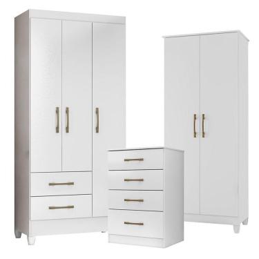 Imagem de Guarda Roupa Infantil Lima Com Cômoda Ms913 E Armário Multiuso Jade Branco Brilho – Moval