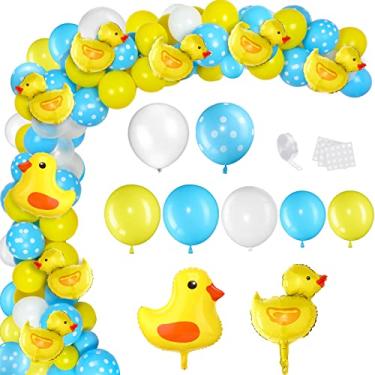 Imagem de Kit de 113 peças de guirlanda de arco de balão de pato amarelo, 12, 25 cm, azul, amarelo, branco, látex, mini balões amarelos de alumínio para decoração de chá de bebê, material de festa de