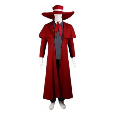 Imagem de Weixu Fantasia masculina de cosplay vermelha longa com chapéu roupa de festa de Halloween M