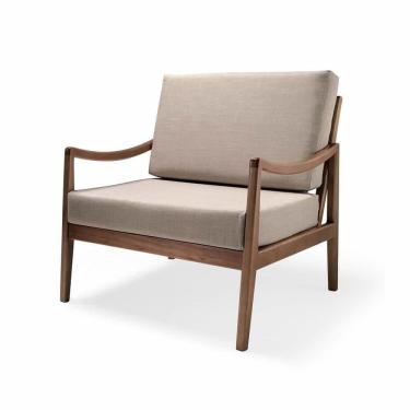 Imagem de Poltrona com braço Évora Linho Bege Madeira Cedro Corda Náutica Redonda Poliéster Rami