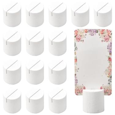 Imagem de SOFPLATE Suporte de cartão de madeira com 24 peças, suportes de número de mesa de madeira, cilindro pequeno, branco, rústico, nome de casamento, decoração de festa, exibição de menu de fotos, suportes