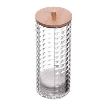 Imagem de LYOR - Porta Algodão com Tampa de Bambu Special My Box 7cm x 7cm x 17cm Plástico