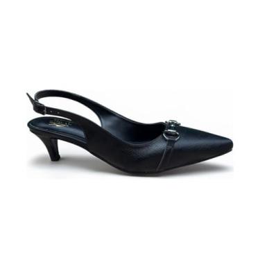 Imagem de Scarpin Slingback Tamanho 40 41 42 43 Salto Fino Baixo Bico Fino Conforto Feminino (Preto, BR, Adulto, Numérico, 40)